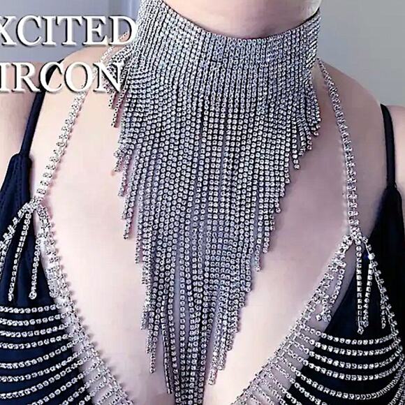 Tassel Zircon Fringe Choker Luxury Necklace - Picture 9 of 9